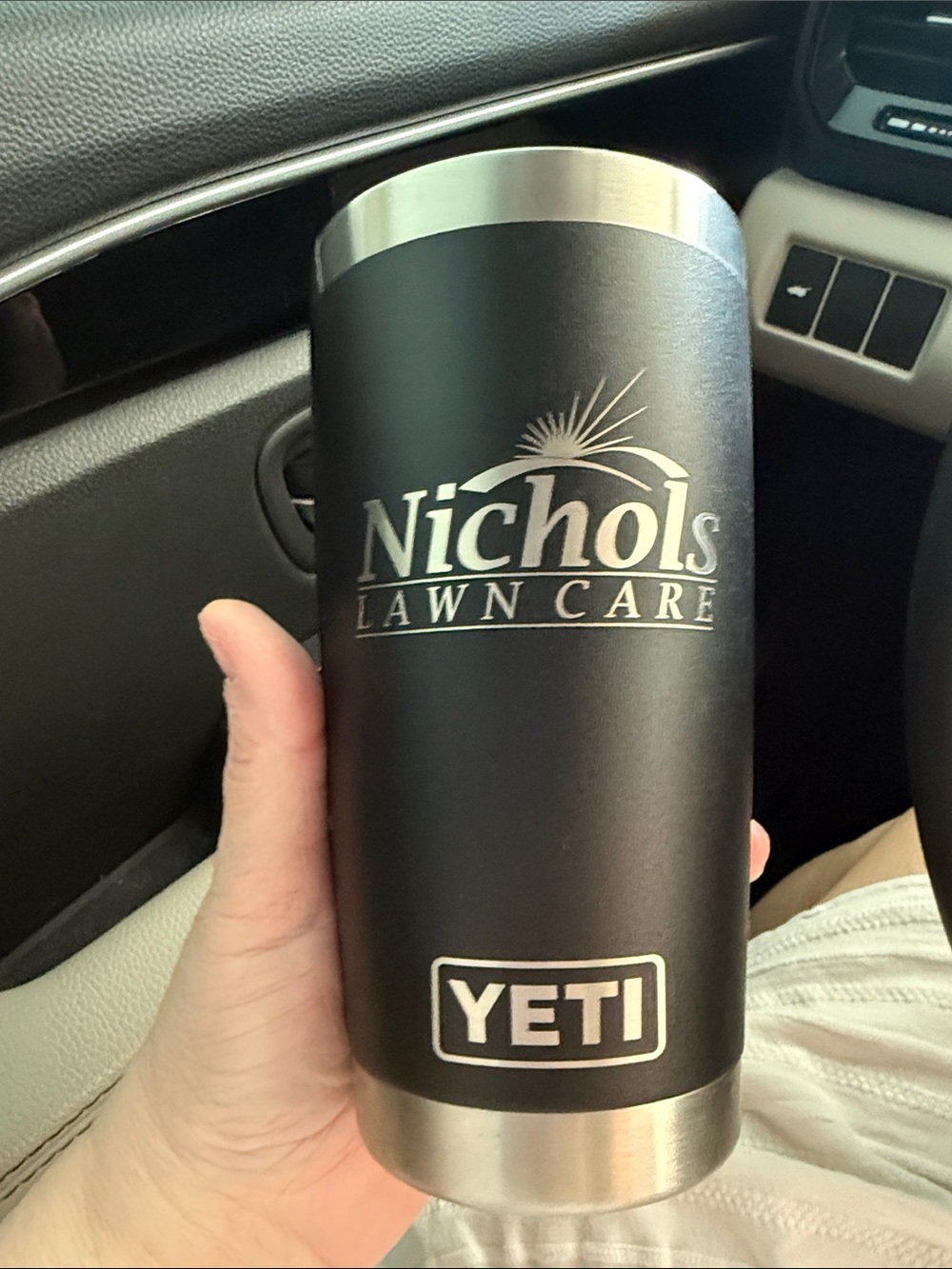 Yeti Black Tumbler with Nichols Lawn Care Logo